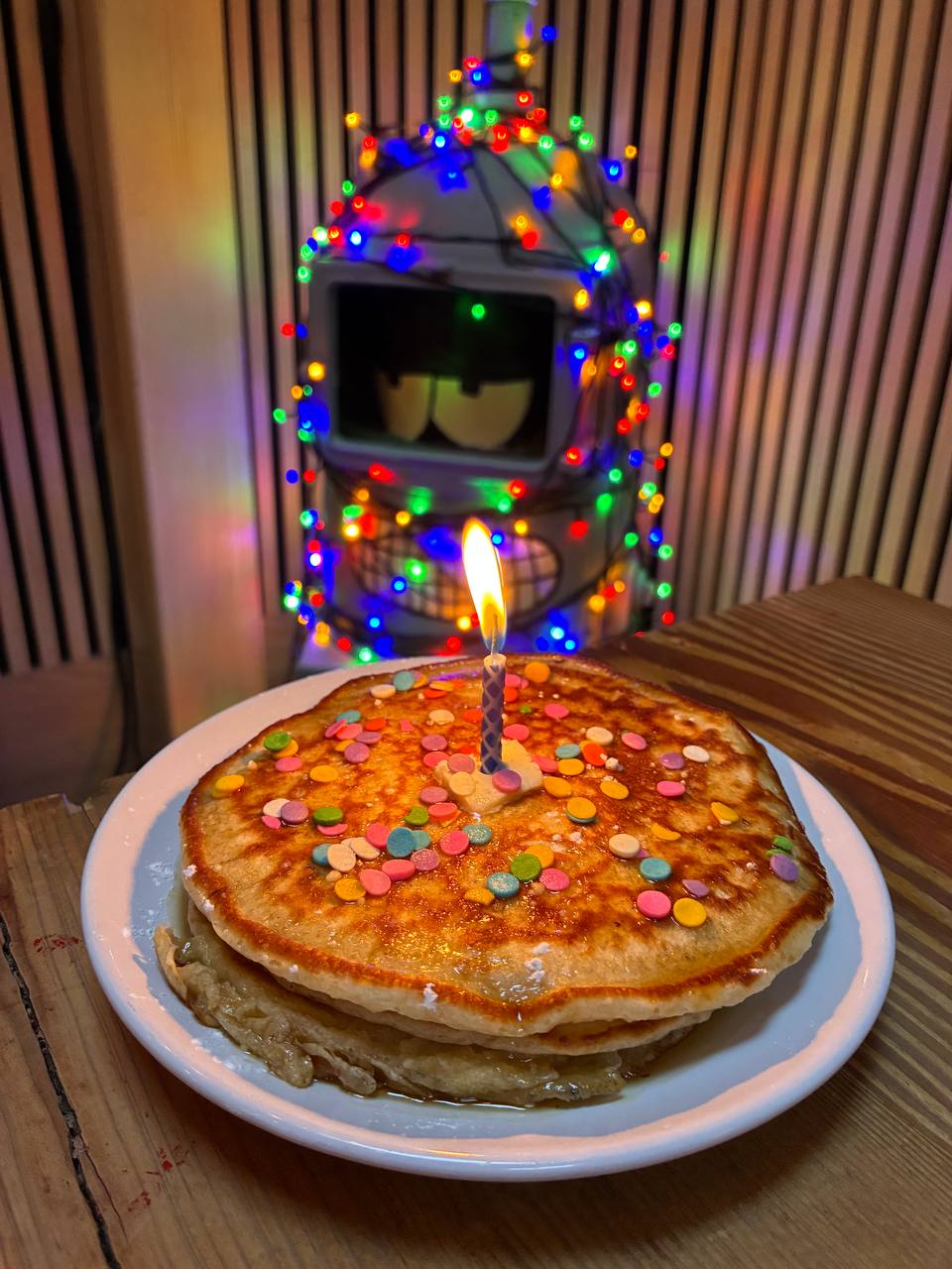 PubKey mascot celebrating with a birthday pancake and lights